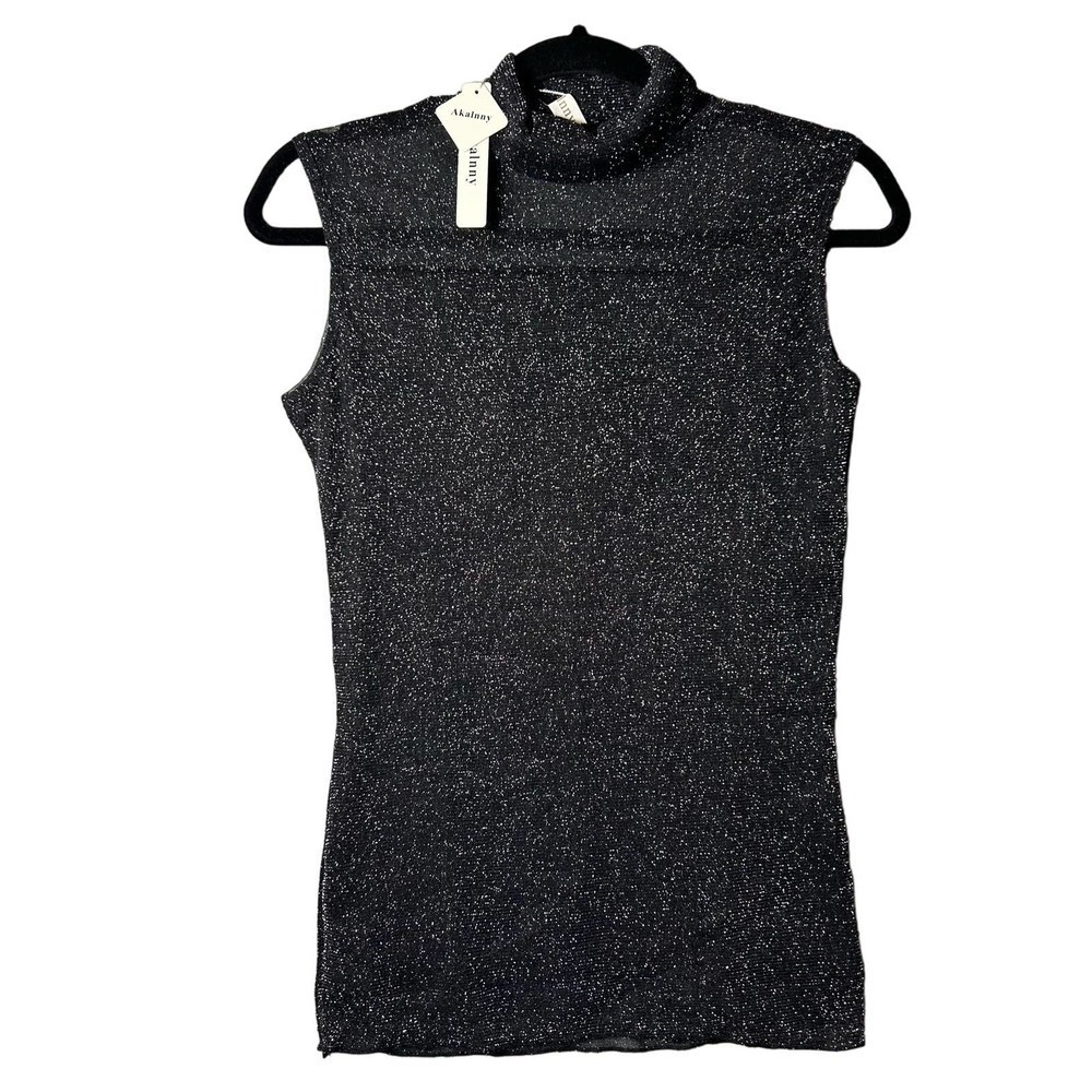 Akalnny Top‎ Womens Large Black Sleeveless Glitter Mesh Slim Fit Tank Party NEW